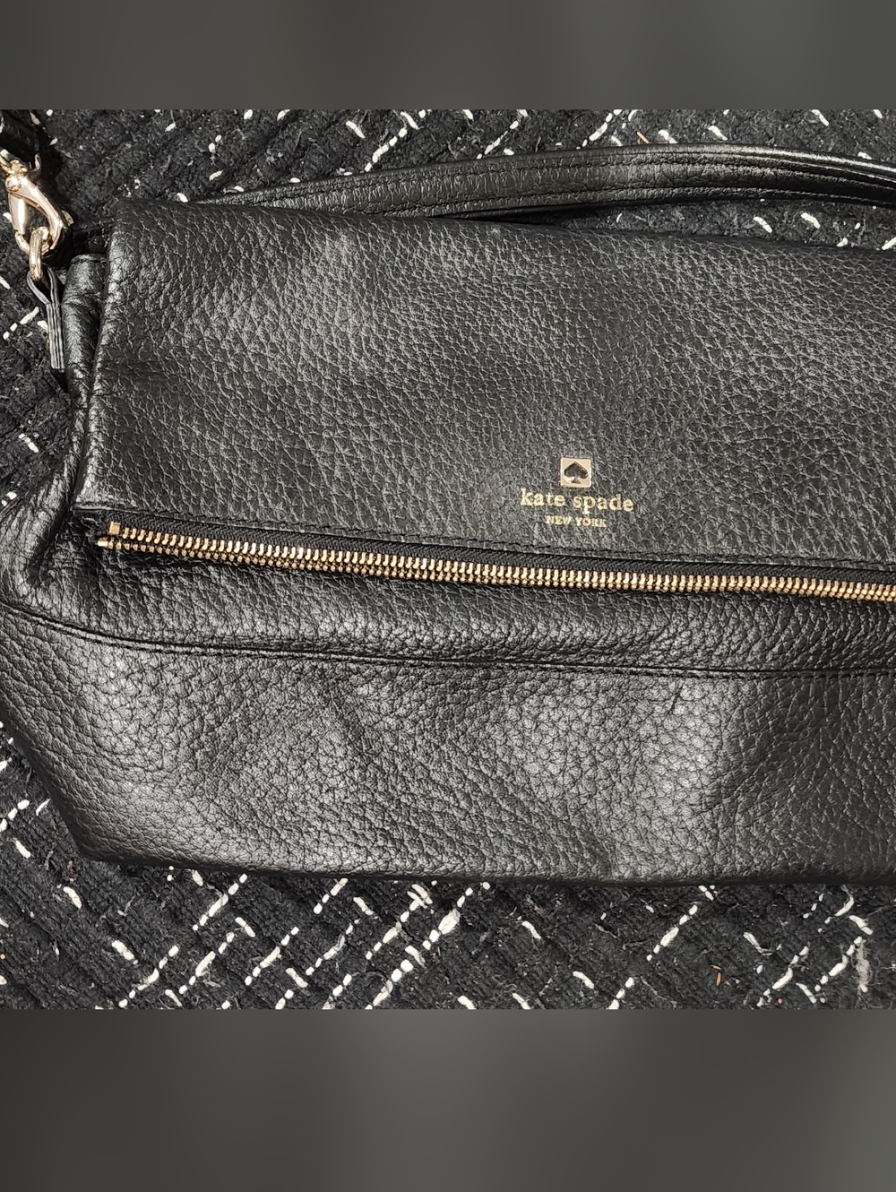 kate spade Black Pebbled Leather Crossbody with Gold Hardware